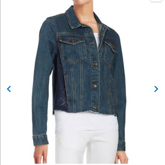 Free People Lace panel Jean jacket denim small - Picture 2 of 8